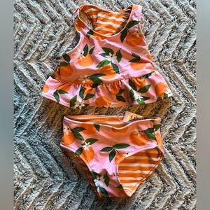 Ruffle Butts Baby/Toddler Reversible Kids Swimsuit- Pink with Oranges - NWT